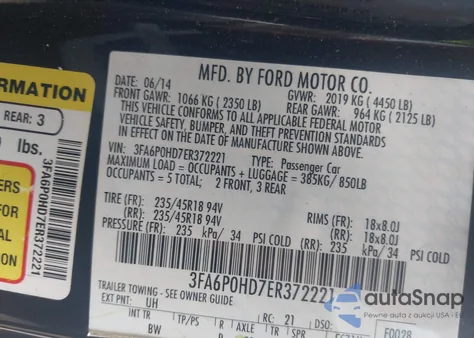 2014 Ford Fusion Se из США, поврежденный, VIN 3FA6P0HD7ER372221